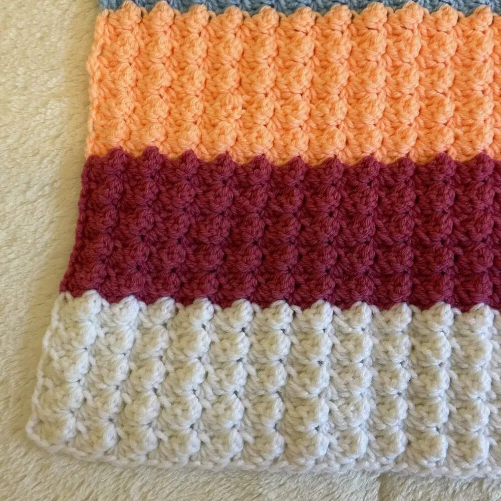 Vintage Afghan Throw Lap Blanket Crochet Striped 39x39